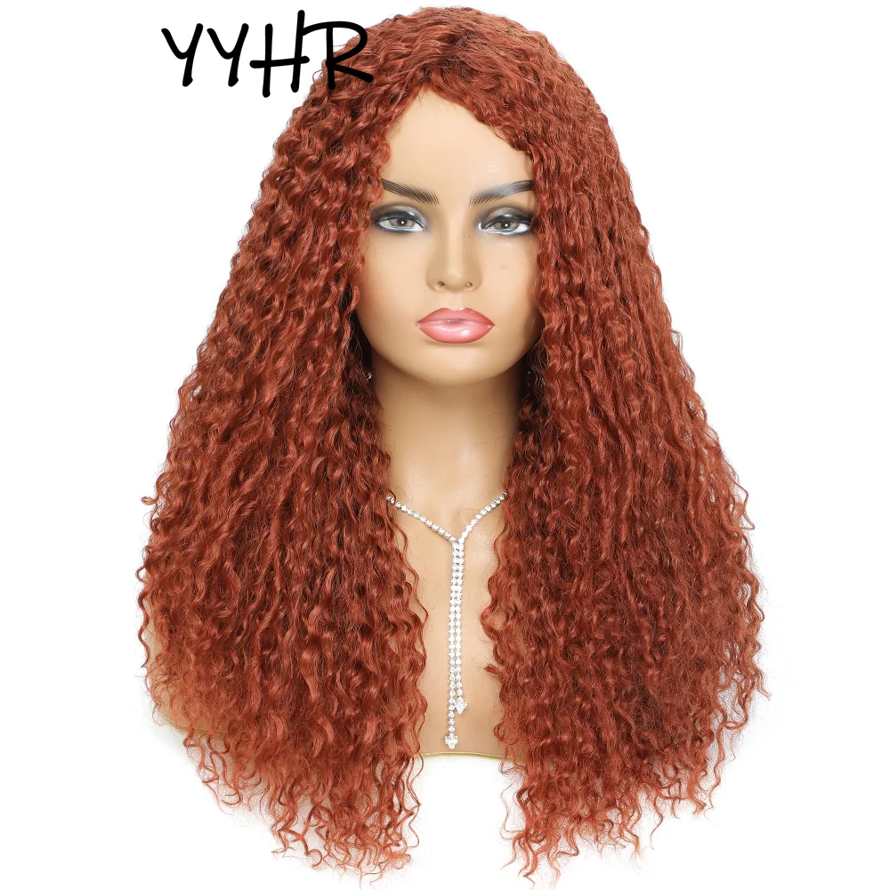 Good Quality Synthetic Wigs for Cosplay Women Natural Wig Medium Long Style Orange Red Color Side Part African Female Hair Wig