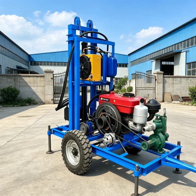 Customized Water Well Drilling Rig Portable Wheel Crawler Diesel Hydraulic Bore Machine 22HP 28HP 100M 180M