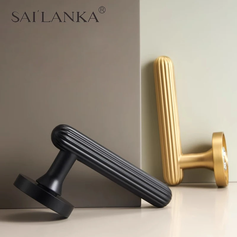 SAILANKA Solid Brass Luxury Diamond Pattern Door Lock Set Silent Magnetic Latch Interior Wooden Doors Modern European Handle