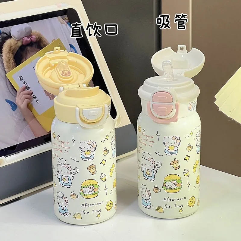 

Hot Sanrio SUS316 Thermos Cup HelloKitty Straw Handle Cup Children's Anime My Melody Portable Home Office Couple Car Cup 500ml