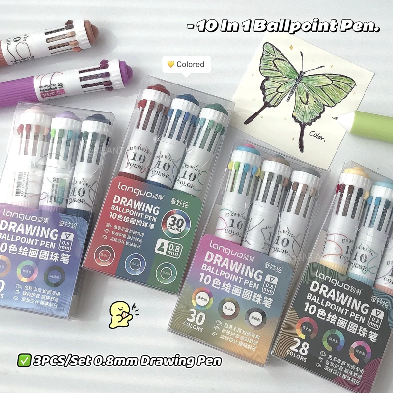 Bolígrafo multicolor creativo 10 en 1, juego de 3 unidades, bolígrafo de escritura de colores de 0,8mm para suministros de papelería escolar y de oficina