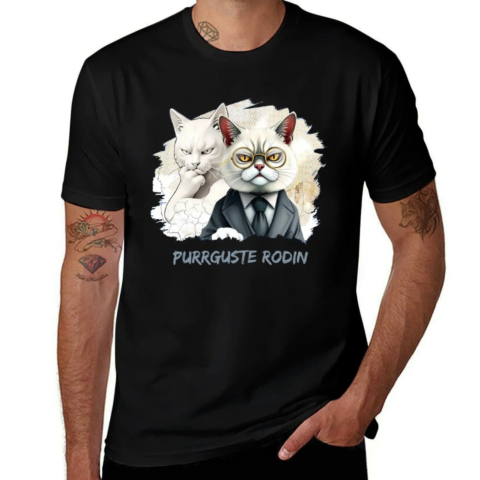 

Purrguste Rodin Cat Thinker Meme for Deep Pawspective T-Shirt affliction shirts luxury t-shirt Louboutins Men's clothing