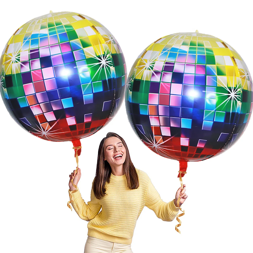 Paquete de 2 globos coloridos de papel de aluminio para discoteca de 32 pulgadas, adecuados para decoraciones para fiestas de cumpleaños, decoraciones para fiestas temáticas, decoraciones para reuniones de amigos, arreglos de decoración para fiestas