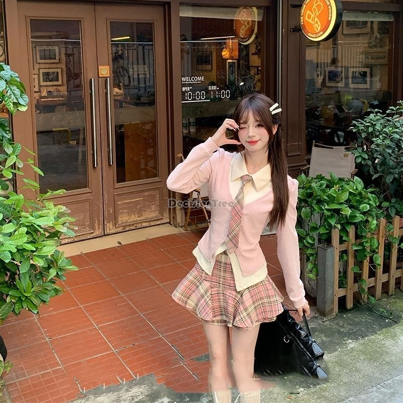 girls' college style JK uniform set women's autumn short sleeved top short skirt 2-piece set female spring school uniform set
