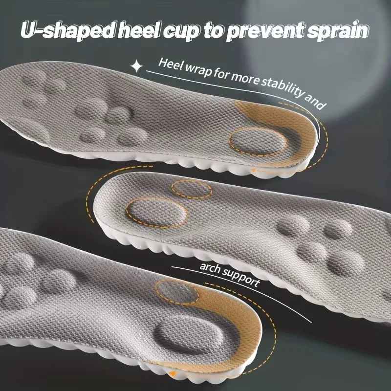 4 PCS 4D วิ่งพื้นรองเท้า Super Soft กีฬารองเท้า Insoles สําหรับฟุตตะกร้ารองเท้า Arch Support Orthopedic Inserts unisex