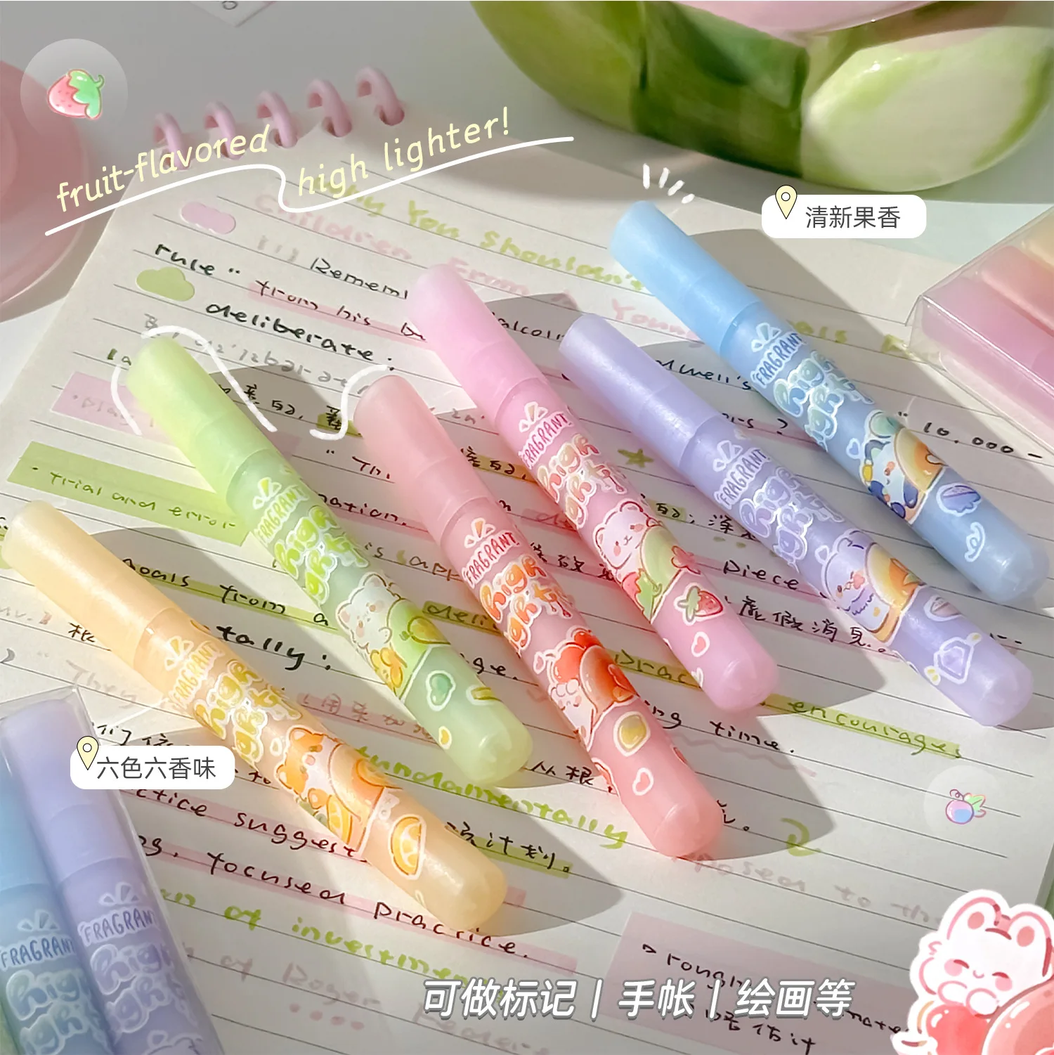 Fruity Soft-Tip Triangular Highlighter Marker - Office-Grade Hand Account Marking, Painting, Non-Toxic Scented