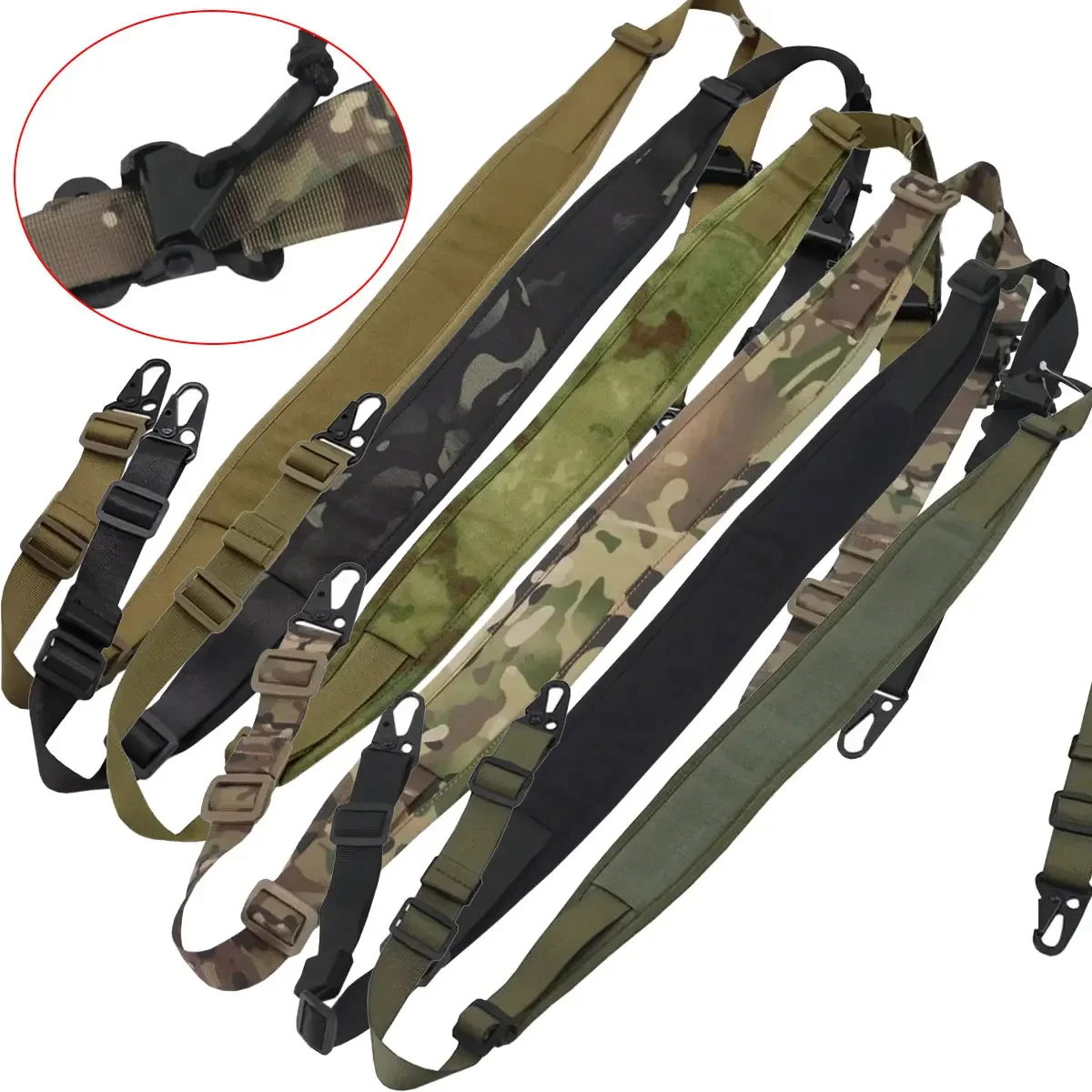 Taktische RSA-Montage, gepolsterter Gewehrriemen, modular, 1 und 2-Punkt, 2,25 Zoll breit, mit HK-Clip-Gürtel, MAGPUL-Schießpistole, Jagd