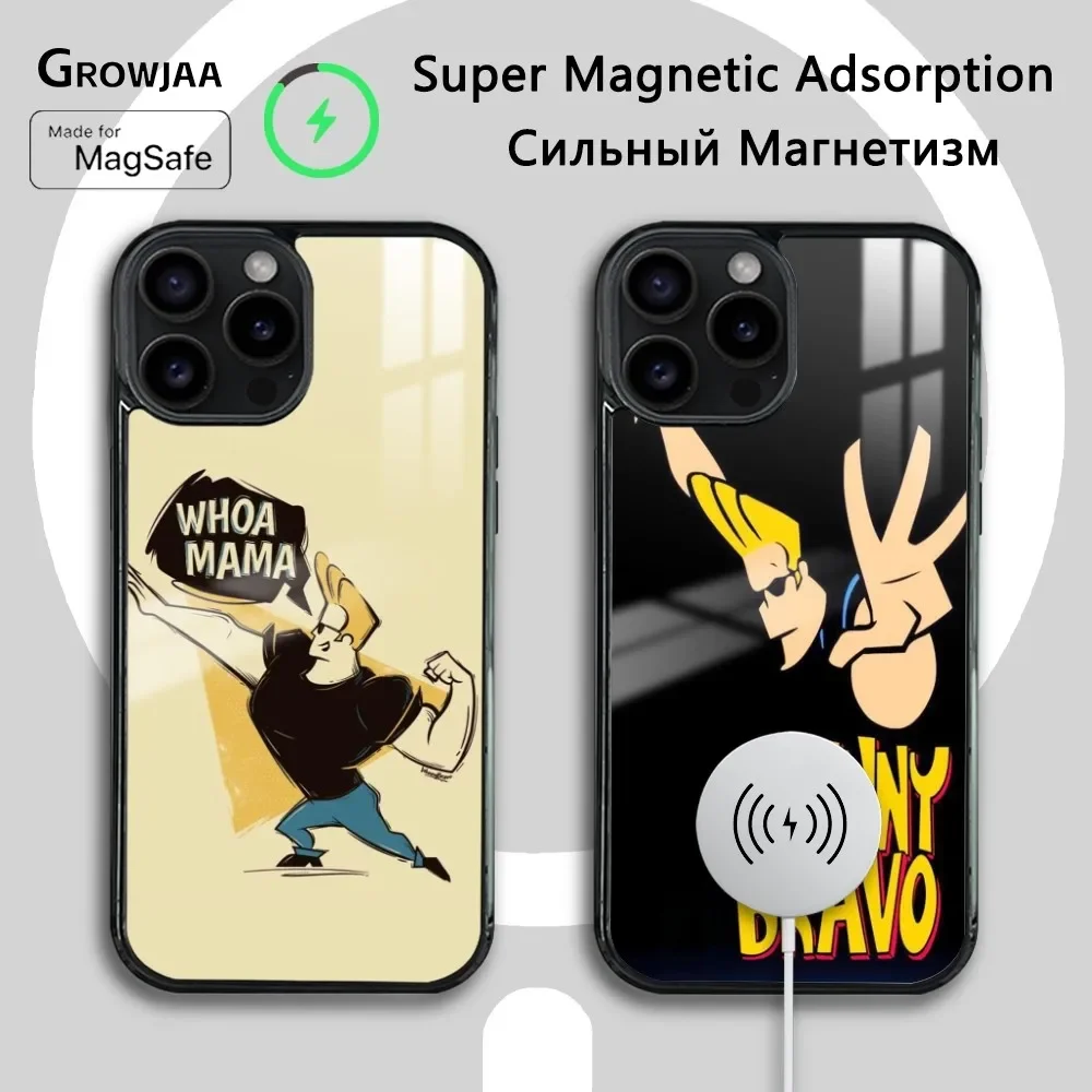 Cartoon J-Johnny B-Bravo Phone Case For iPhone 16 15 14 13 12 11 Pro Max Plus Mini Magsafe Mirror Wireless Magnetic Cover