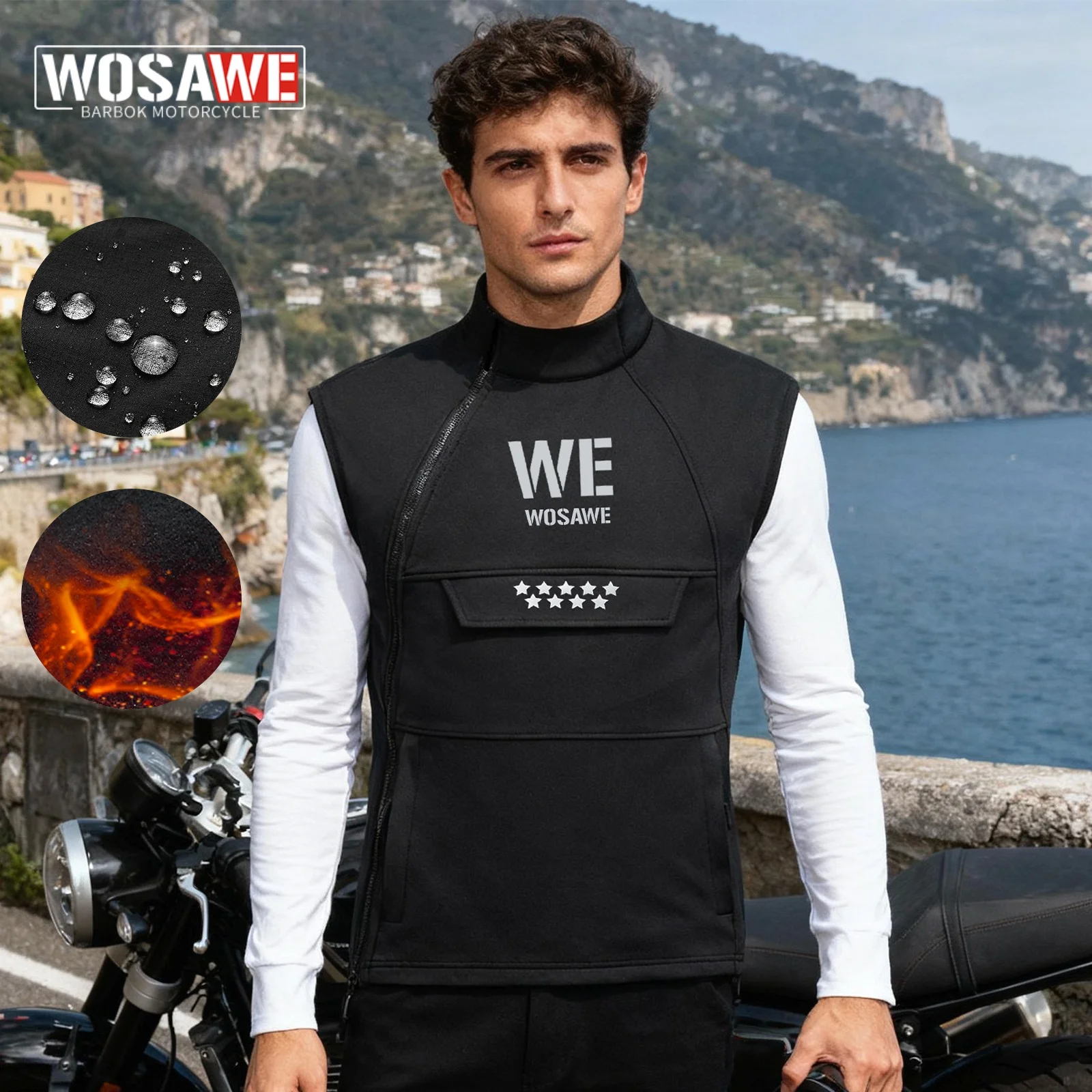 WOSAWE Motocross Winter Vest Warm Moto Dirt Bike Vest Reflective Bike Jacket Off Road Vest Mountain Bike Clothing