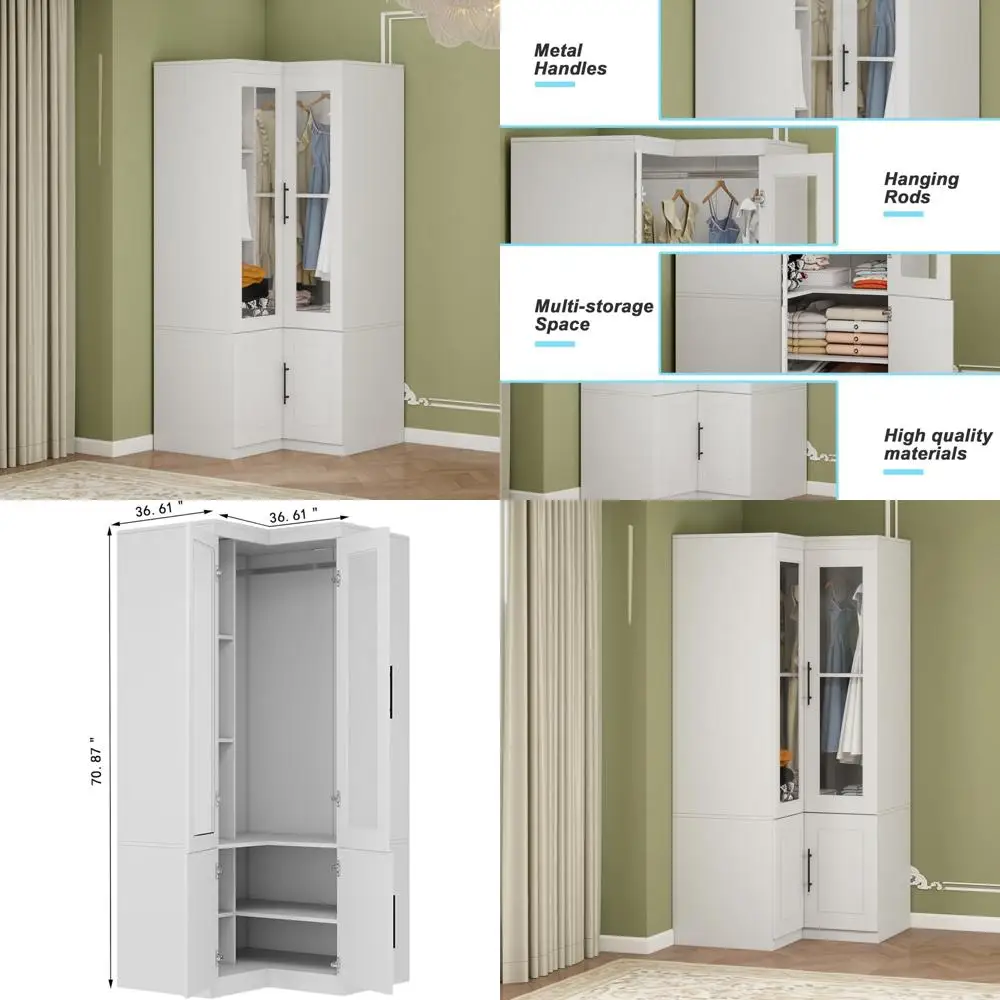 Armadio guardaroba in legno di grande capacità con spazio sospeso e ripiani per riporre i vestiti