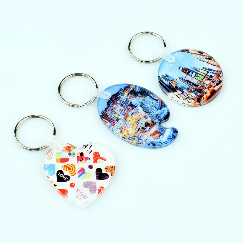 Free Shipping 30pcs/lot Multi Shape Sublimation Blanks Acrylic Keychain Heat Press Key Ring For Bag /Key Decor/Christmas Gifts