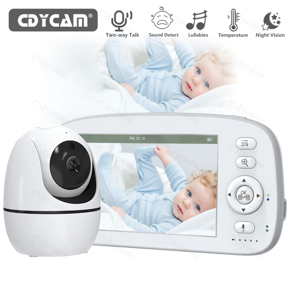 Moniteur bébé 5 pouces avec caméra panoramique inclinable et audio, sans Wi-Fi, vision nocturne, VOX, communication bidirectionnelle, berceuses, moniteur vidéo sans fil portable