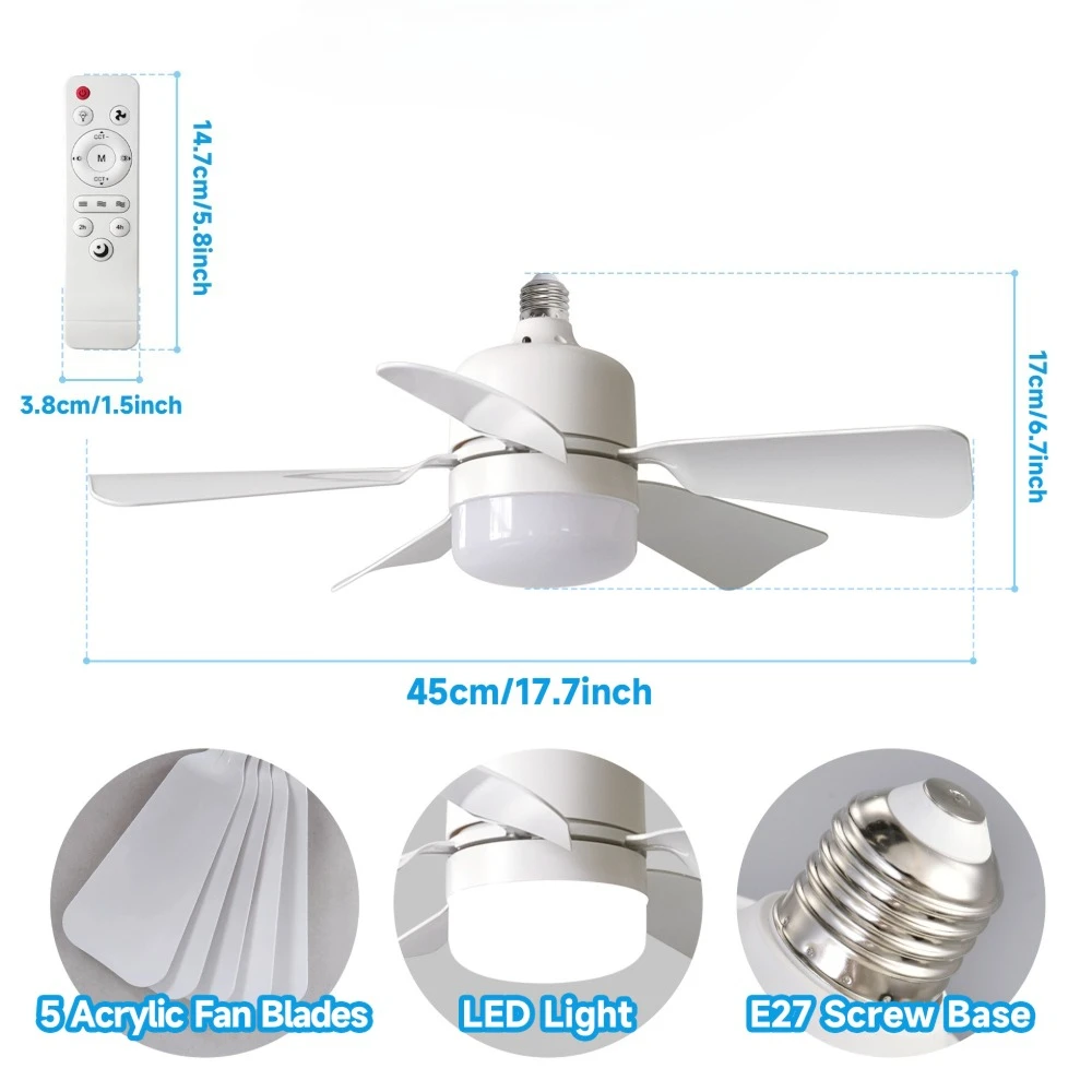 1/2PCS LED Ceiling Fan Lights E27 with Remote Control 3 Colors Dimmable Modern Fan Lights for Living Room Kitchen Bedroom Decor