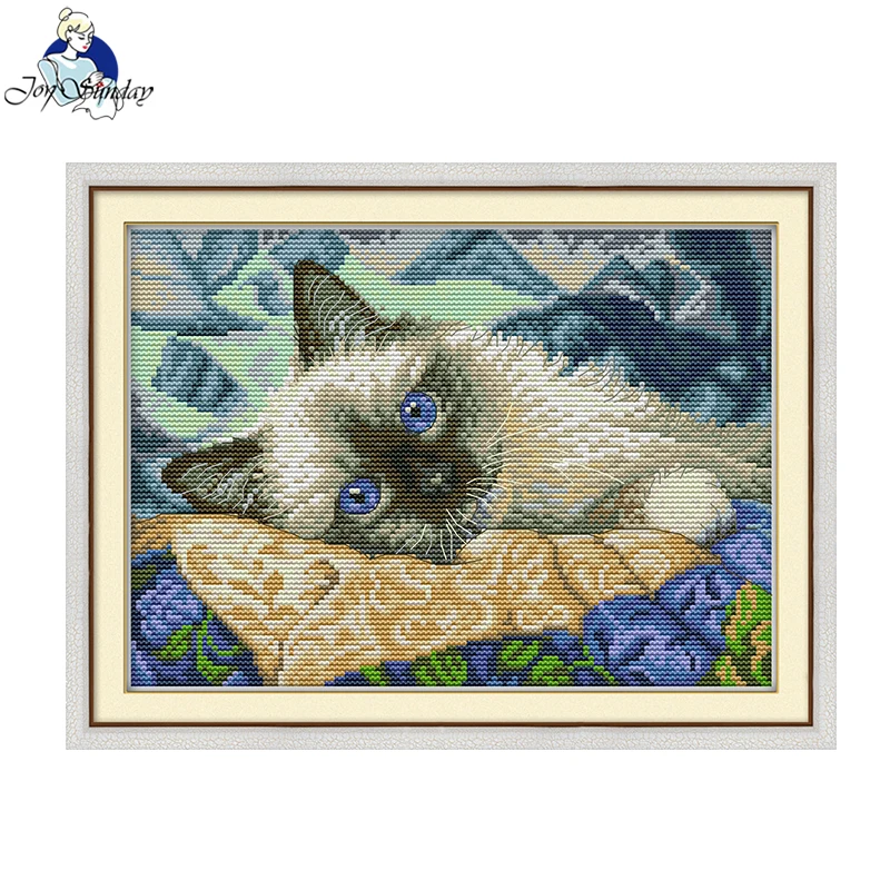 Joy Sunday The Blue Eyes Cat Painting Print kit punto croce tessuto Aida 16CT 14CT fai da te artigianato popolare ago ricamo a mano Set