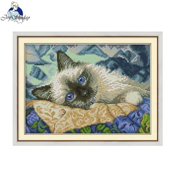 Joy Sunday The Blue Eyes Cat Painting Print kit punto croce tessuto Aida 16CT 14CT fai da te artigianato popolare ago ricamo a mano Set