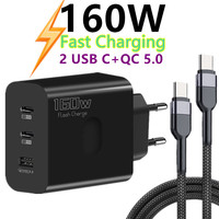 160W USB Charger USB Type C Fast Charging Adapter Quick Charge 3.0 PD Mobile Phone Charger For iPhone Samsung Xiaomi Redmi OPPO