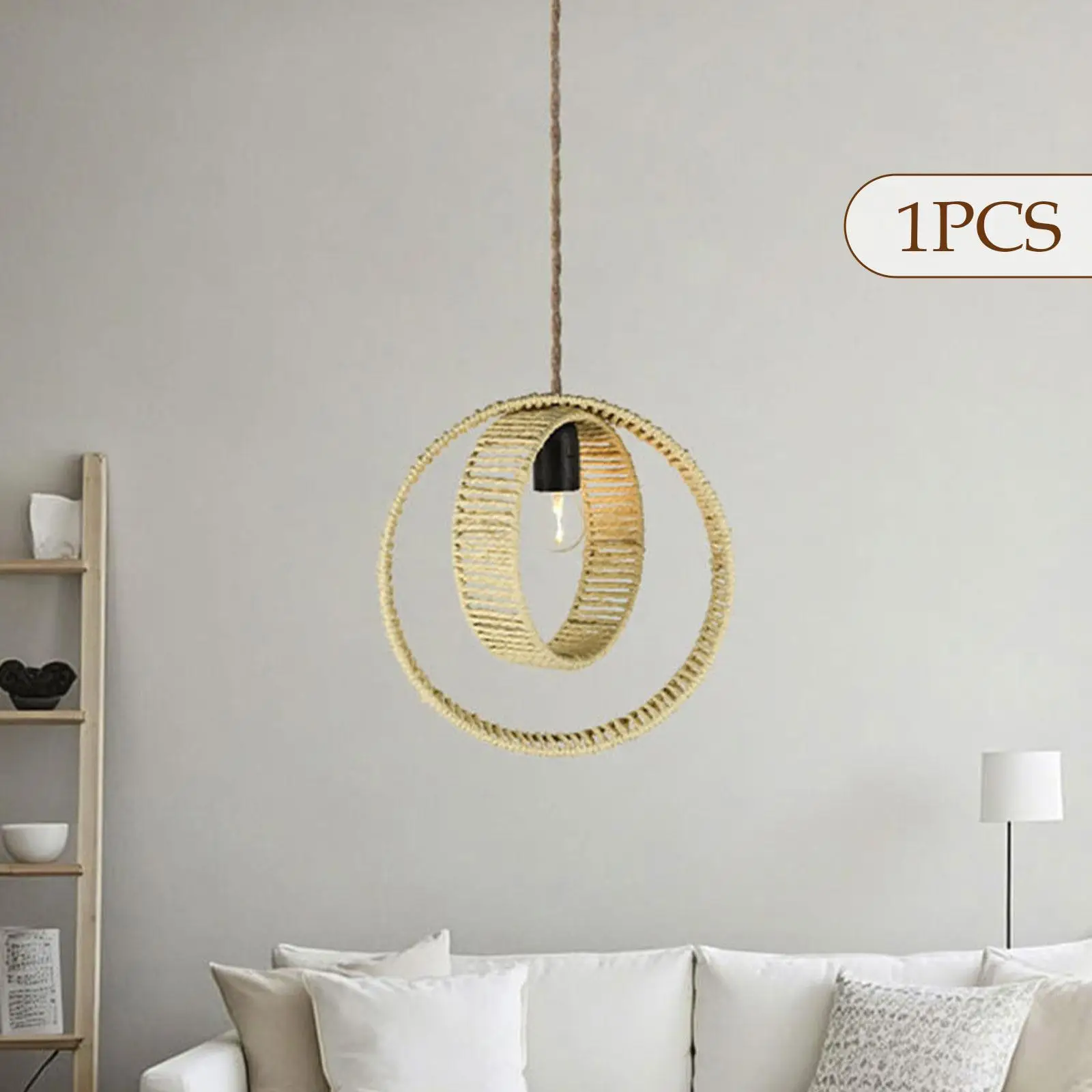 Rustic Lamp Shade Iron Frame Woven Hanging Pendant Light Cover Creative Lighting for Living Room Dining Room