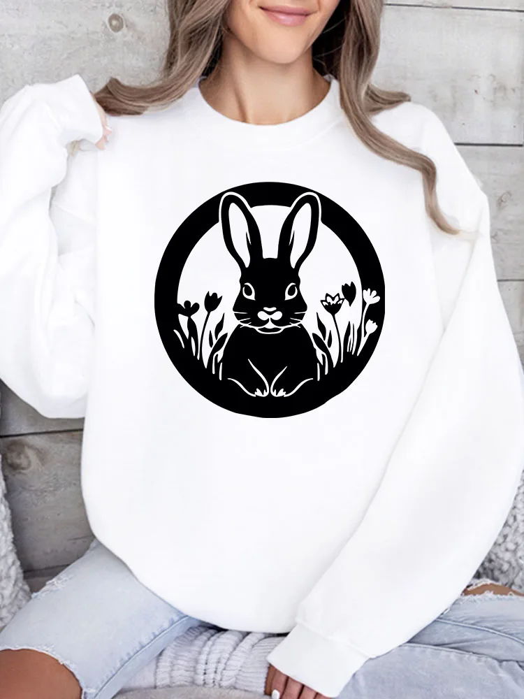 

Женская толстовка с круглым вырезом и принтом «Пасхальный черный кролик», повседневный пуловер с длинными рукавами, свободный крой, для ежедневной носки