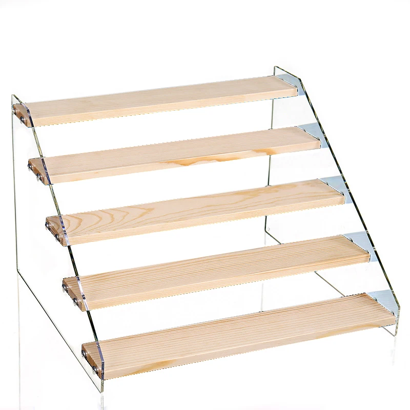Step-type Wood Acrylic Base Jewelry Display Cosmetic Stand Glasses Bracelet Shelf Multi-Function Case