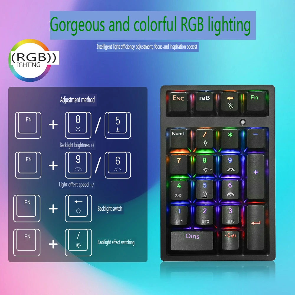 Mechanical Numeric Keyboard with RGB Backlit 21 Keys Three-mode Numpad Keyboard for Accounting Finance Accounting Laptop Kaypad