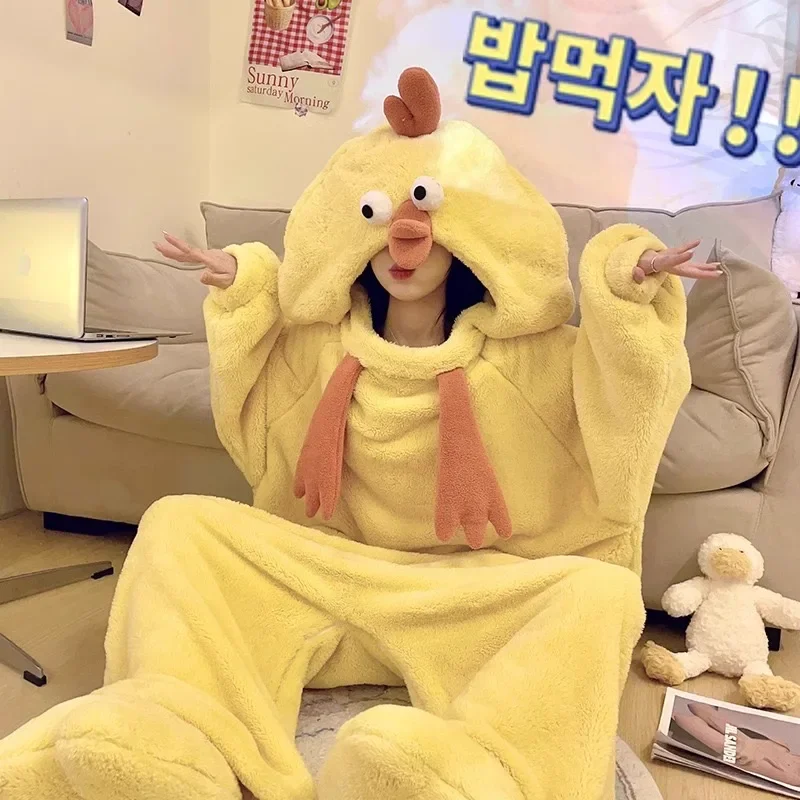 Onesie for Adults Chicken One-piece Pajamas Flannel Cosplay Costume Halloween Jumpsuit Couple Sleepwear Onsies Pajamas for Woman