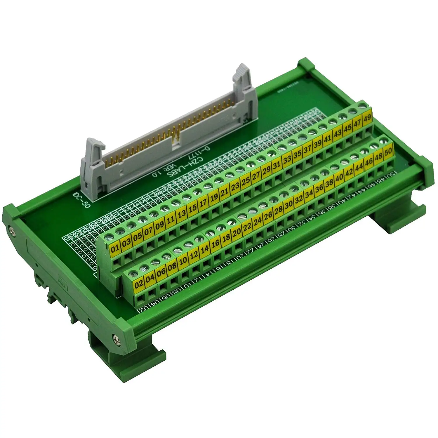 CZH-LABS DIN Rail Mount IDC-50 Male Header Connector Breakout Board Interface Module, IDC Pitch 0.1