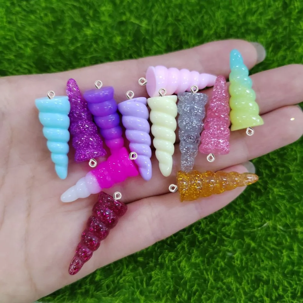10Pcs Cute Mini Unicorn Horn Resin Glitter Charms With Eye Pin Pendants For Jewelry Key Chain Earrings Necklace Crafts Findings