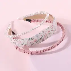 3Pcs/Set French Girls Cloth Hair Bands Fashion Pearl Headband Broken Flower Hair Hoop Women Hair Accessories Headwear