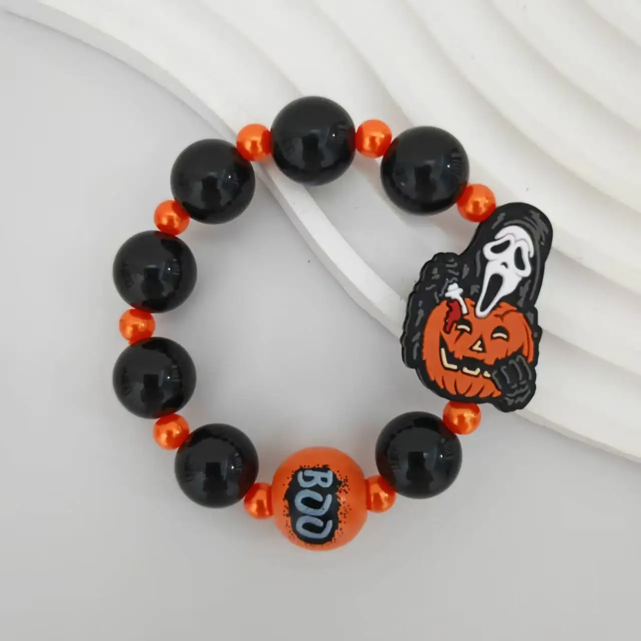 

Handmade Beaded Halloween Pendant Bracelet Pumpkin Screaming Ghost Festival Orange Series Bracelet Jewelry Gift