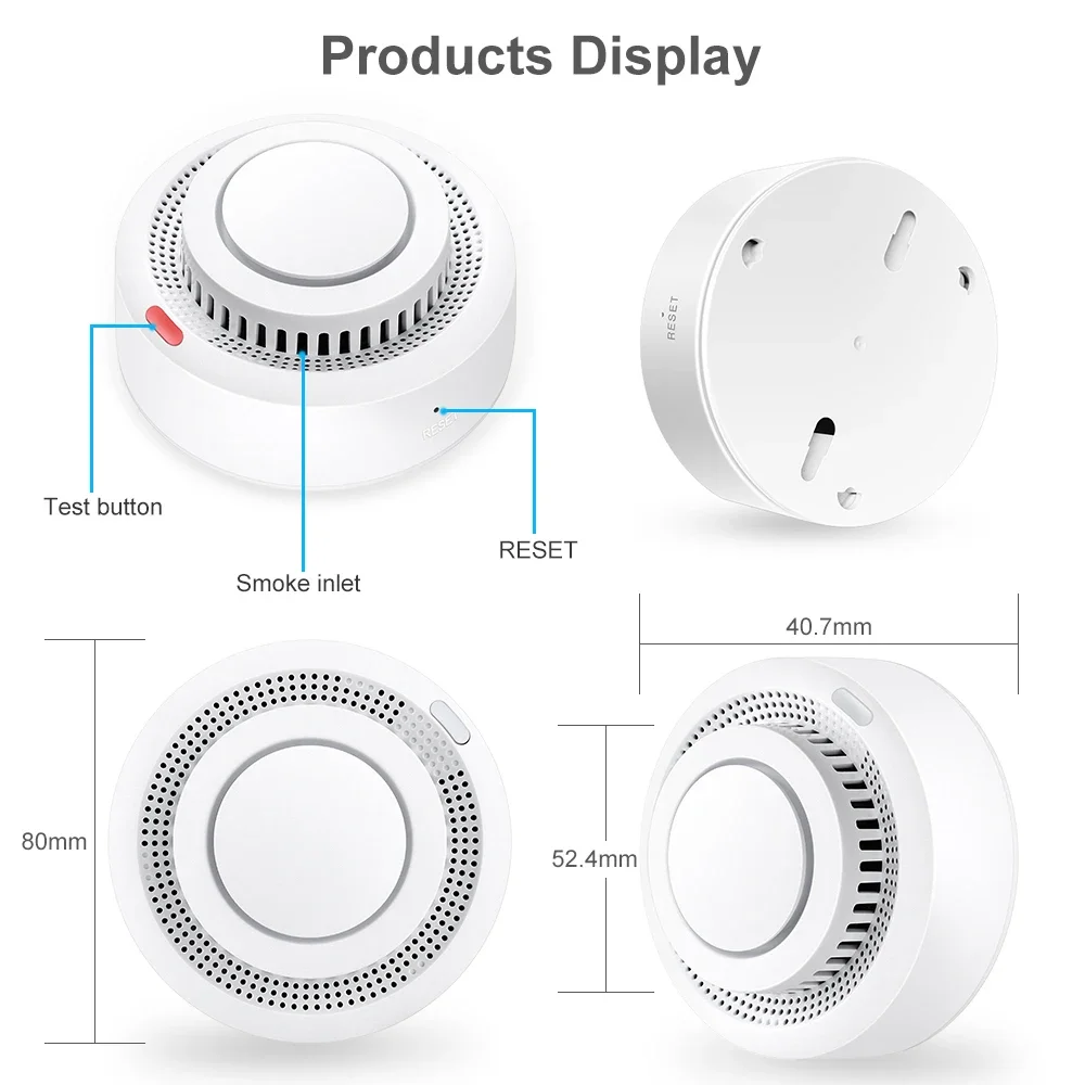 Wifi/Zigbee Tuya Smart Smoke Detector Sensor Wireless Fire Protection Smoke Alarm High Sensitivity Safety Prevention Sensor 80DB