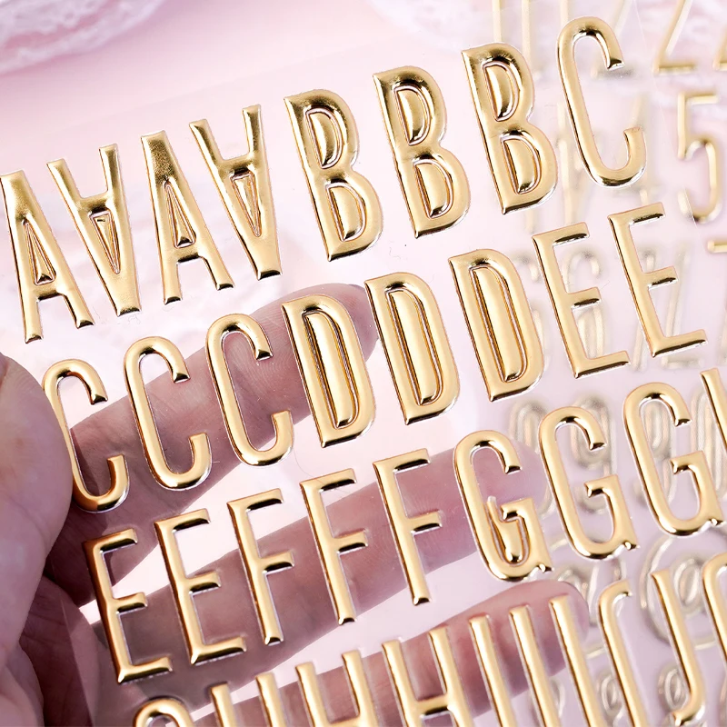 3 Blatt 3D Gold Puffy Buchstaben- und Zahlen-Aufkleber Selbstklebende Sticker für DIY-Basteleien Scrapbooking Dekoration