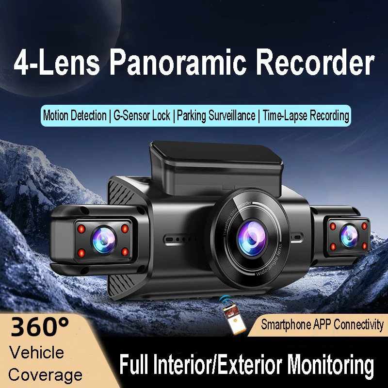4K 4CH Hidden Car DVR with APP 24H Parking Mode G Sensor Motion Detect Loop Record Time Lapse Stealth Recording Night Vision WDR