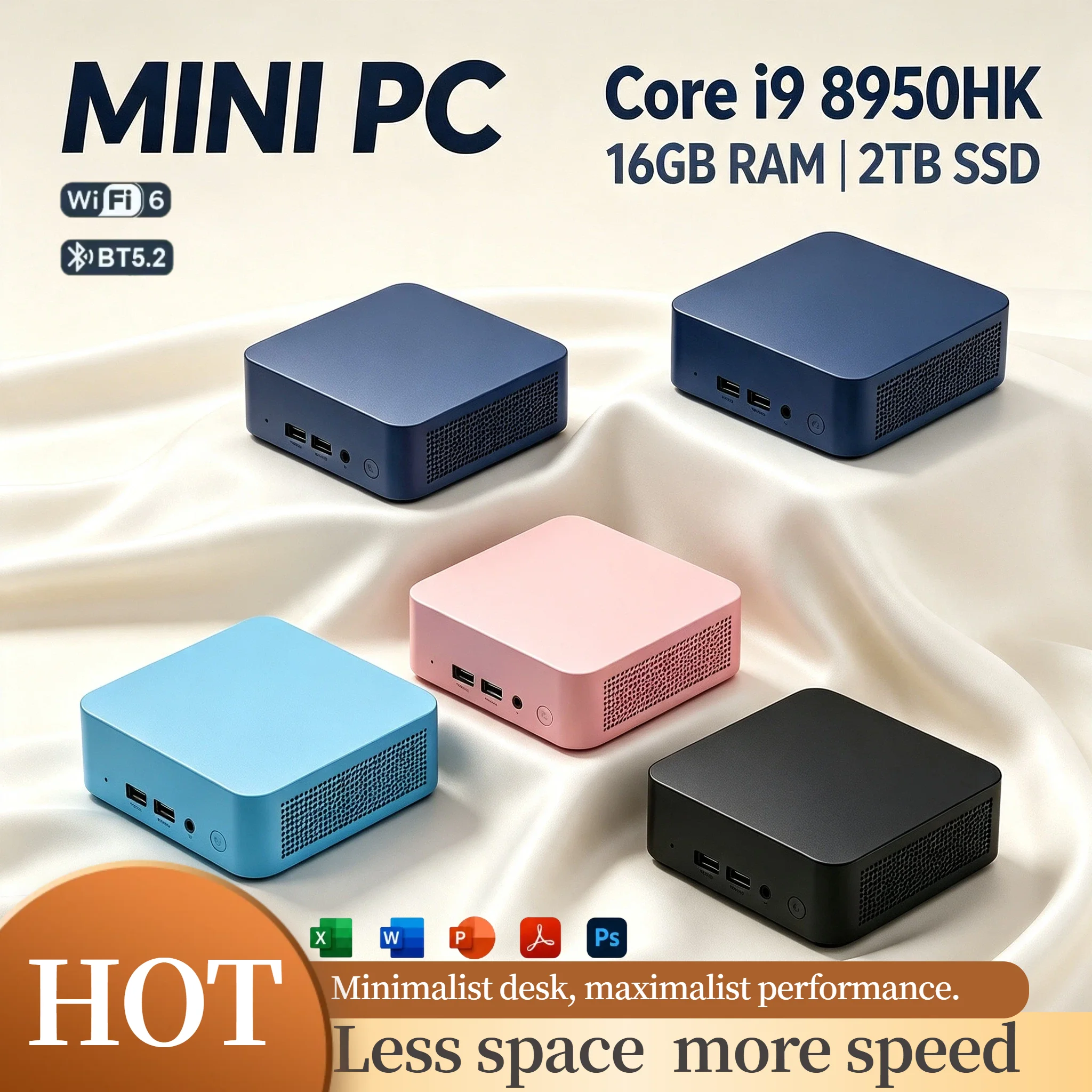 Intel Core i9 8950HK Mini PC 16GB RAM 1TB 2TB SSD M.2 WiFi 6 BT5.2 Low Power NVMe Desktop Dual HDMI Pro Chip Unit Core