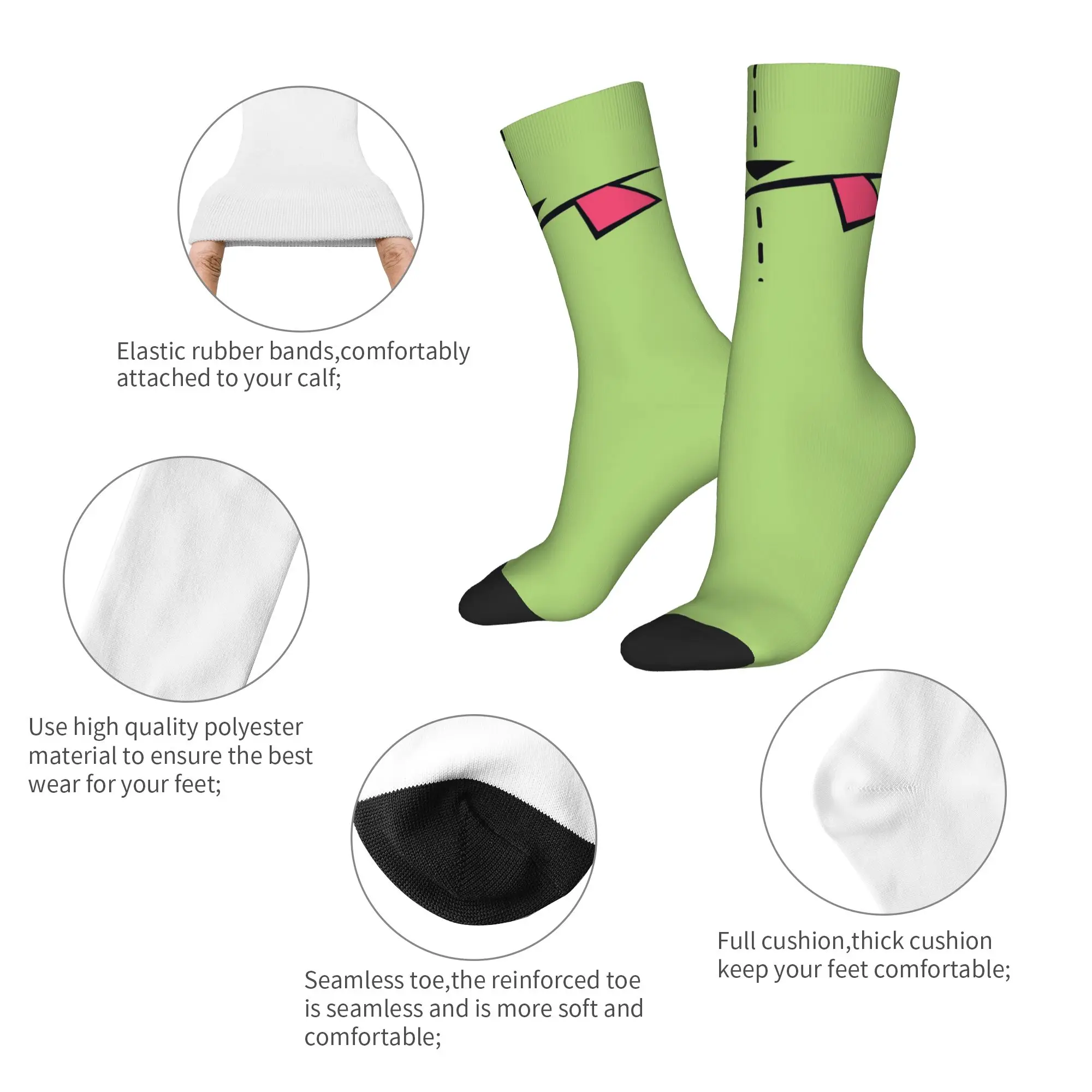 Cool Cartoon Robot Dog Soccer Socks Invader Zim Alien Polyester Crew Socks for Unisex Sweat Absorbing