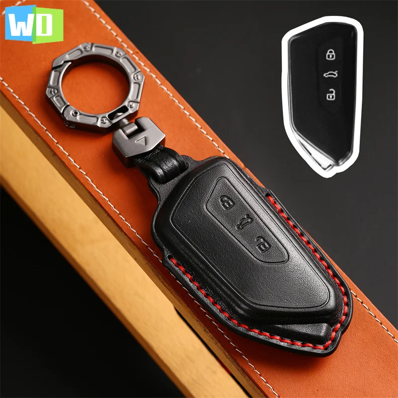 

Leather Car Key Case Cover Shell Fob For Volkswagen VW Golf 8 MK8 ID-4 ID-6 For Skoda Octavia A8 For Seat Leon FR MK4 Cupra