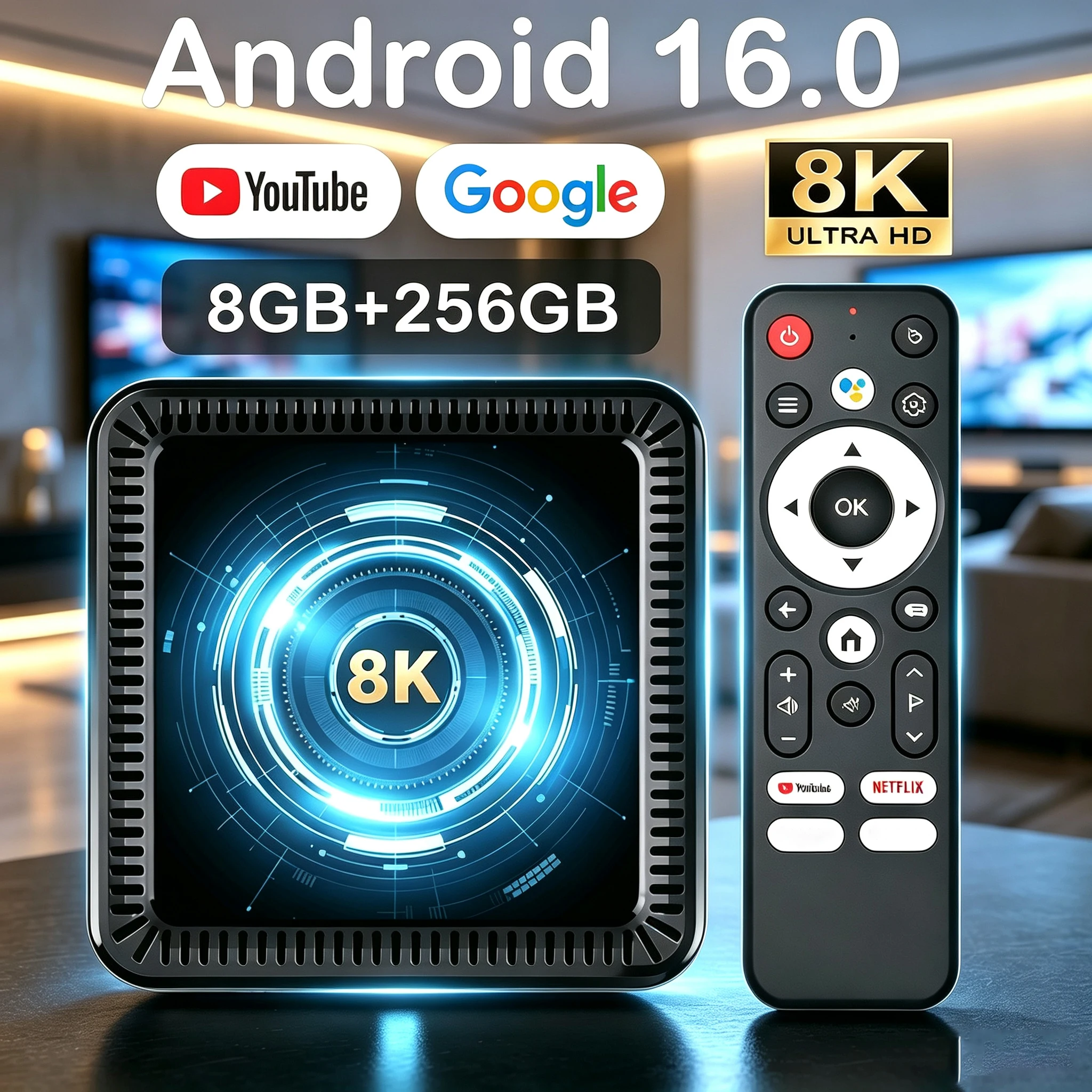 Caixa de TV Android 16 Allwinner H618 8K Smart TV Box Google Assistant Vídeo 8K BT6.0 Dual Wifi 5G 8GB 128GB 256GB Reprodutor de Mídia 4K