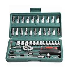 46pcs/Set Socket Wrench Diy Repair Tool Kit Ratchet Screwdriver for Car Repair Hardware Toolbox for Auto Repairing and Household