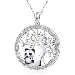 Fashion Cute Panda Pendant Animal Round Simulated Opal Bamboo Necklace