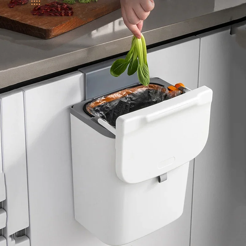 9L Hanging Trash Can For Kitchen Large Capacity Kitchen Recycling Garbage basket Bathroom Wall Mounted Trash Bin With lid