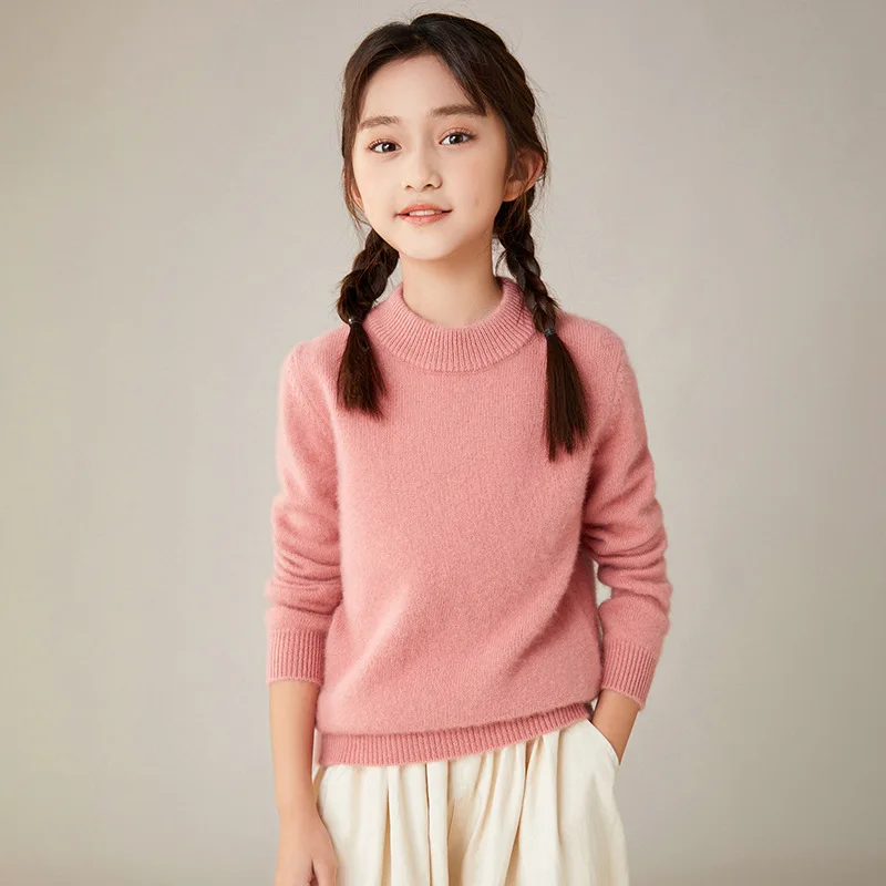 

Childrens cashmere sweater 100% Wool Winter thickening Warm sweater Boys girls Round neck Head cover Knitted Sweater Kids Tops