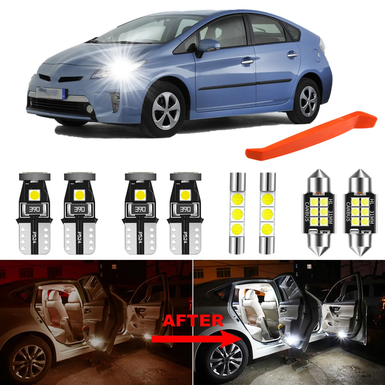 Winetis 11Pcs Bulbs 6000K White LED Interior Light Kit For Toyota Prius 2004-2009 Package + Free Tool