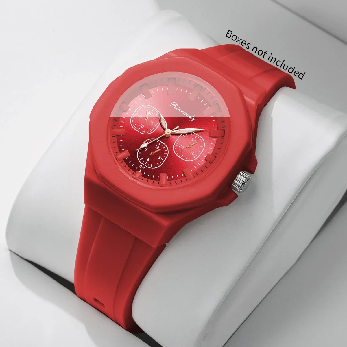 Elegant Women's Octagon Red Silicone Watch Candy Color Trendy Sports Student Quartz Wristwatch Relogio Feminino（Without Box）