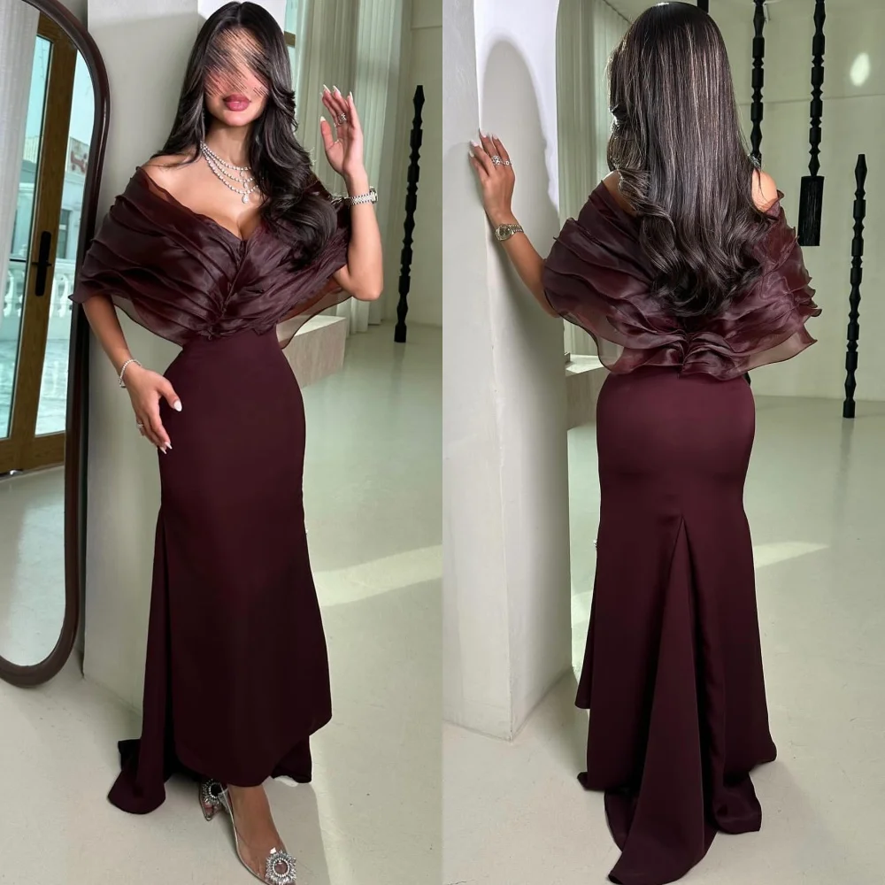 Sukienki midi na zamówienie, wysokiej jakości, z plisami, o kroju trąbki, z odkrytymi ramionami, na specjalne okazje, imprezy, modne, wykwintne.