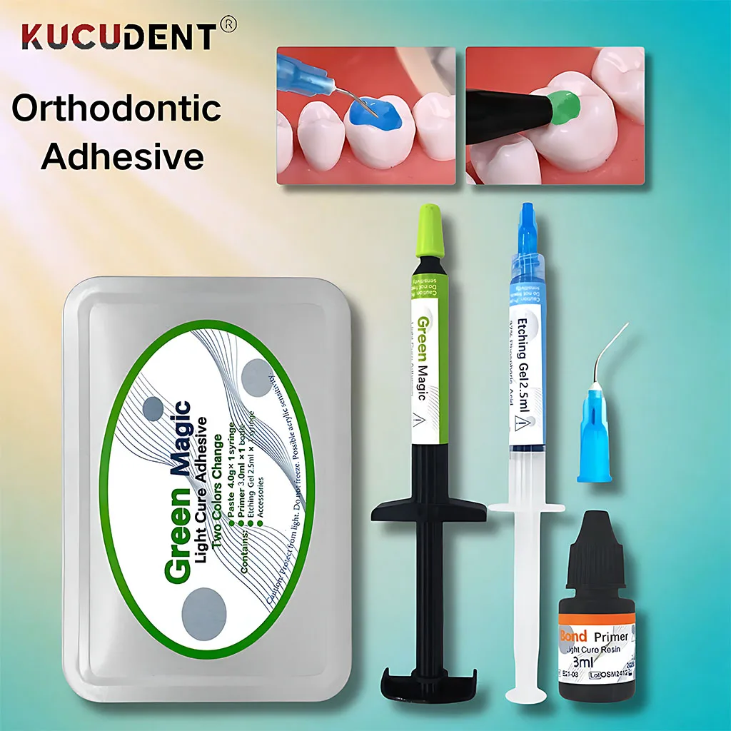 

Dental Orthodontic Green Light Cure Adhesive Kit for Universal Brackets Buccal Tubes Bonding Crystal Clear Dentistry Ortho Glue