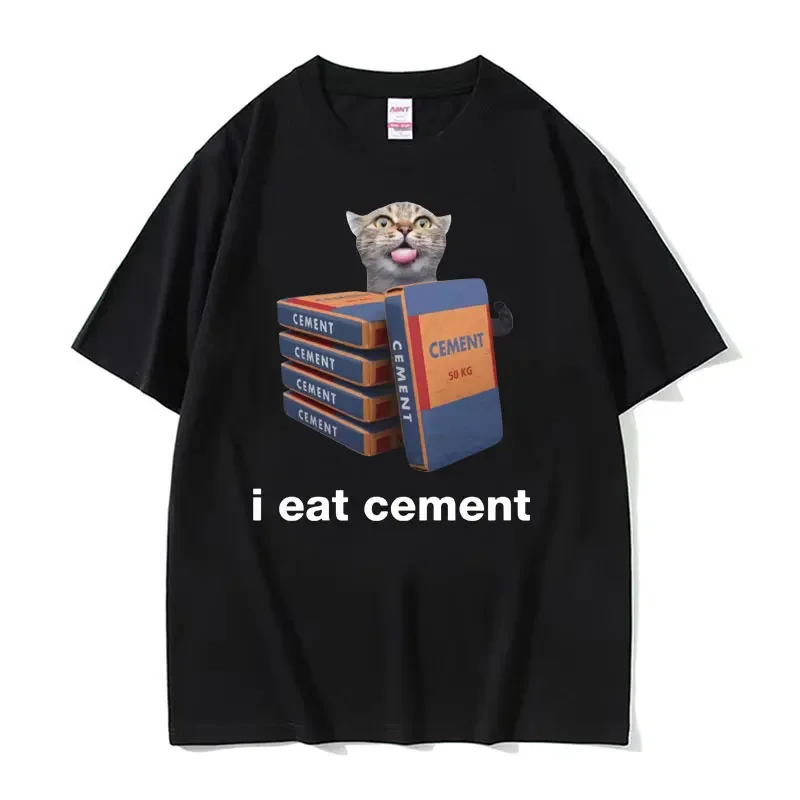 I Eat Cement Cursed Cat Funny Meme T-shirt Men Women's High Quality Casual T Shirts Harajuku Cool 100% Cotton T Shirt Streetwear