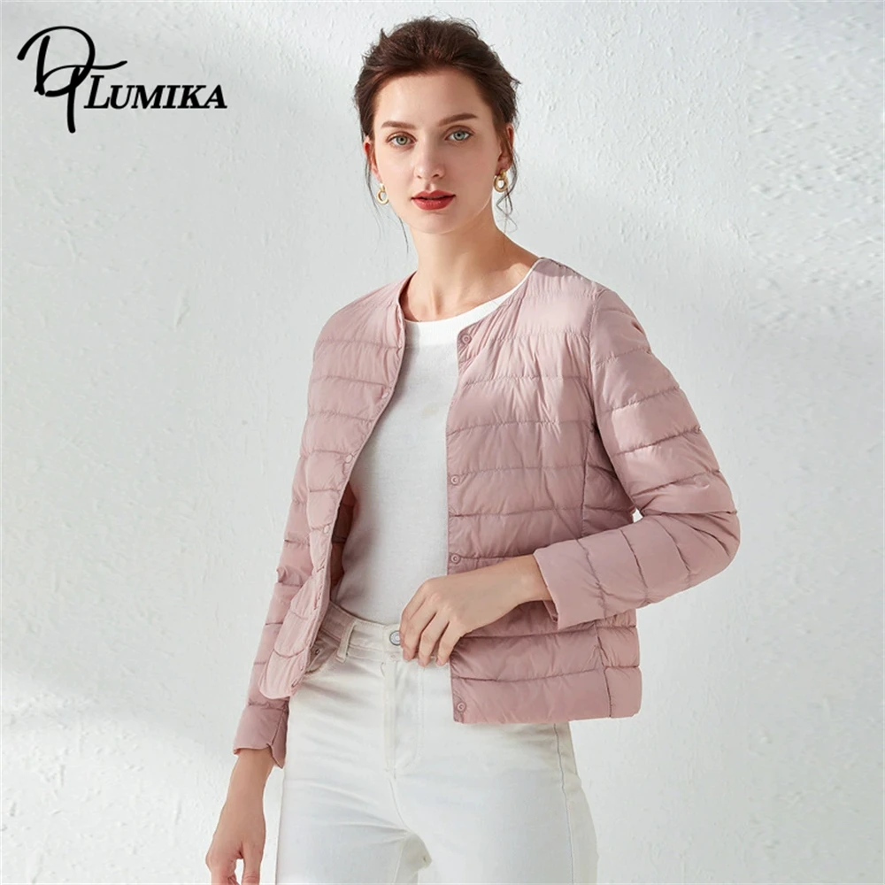 DTLumika 2025 الخريف والشتاء جديد أسفل سترة للنساء خفيفة الوزن قصيرة الأبيض بطة ثوب سترة ، تنوعا جولة الرقبة سترة #5