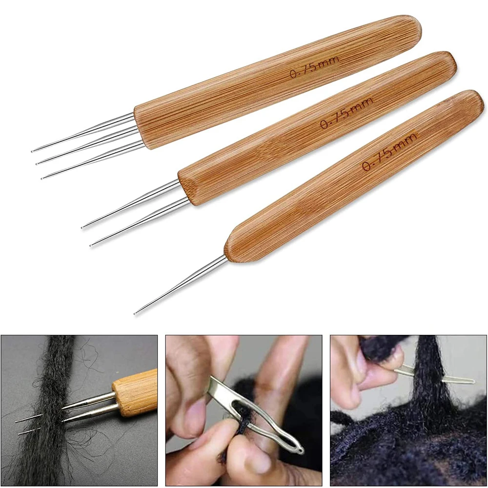 1/3Pc 0.5mm/0.75mm/1.0mm Dreadlock Crochet Hook Wood Crochet Needles Hair Dreadlocks Tool for Braid Craft