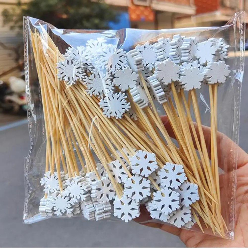 Bamboo Cocktail Picks 50Pcs Disposable Fancy Toothpicks Fruit Skewers For Christmas Party Appetizers Desserts Finger Food Decor