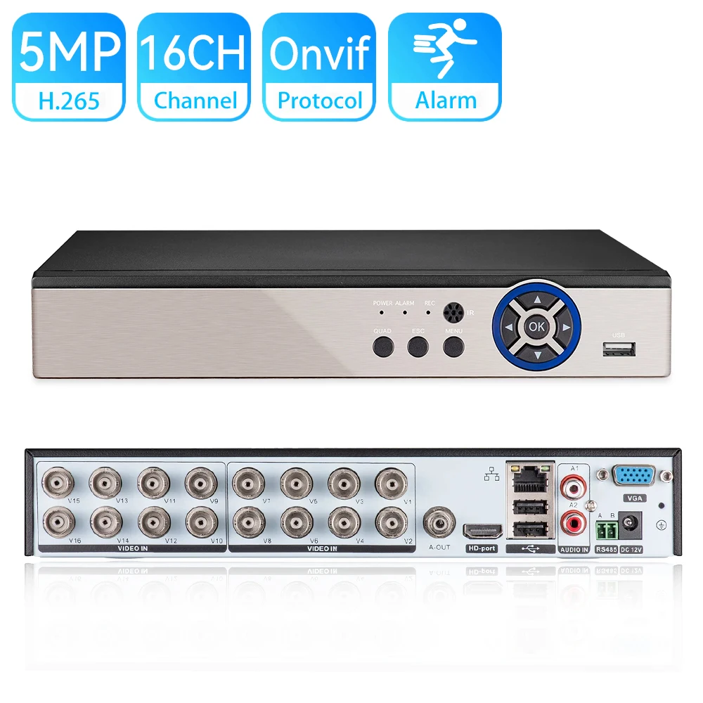 16CH CCTV DVR AHD 5MP-N 5in1 AHD TVI CVI CVBS IP Camera Hybrid Digital Video Recorder Home Secuirty DVR CCTV System XMeye H.265