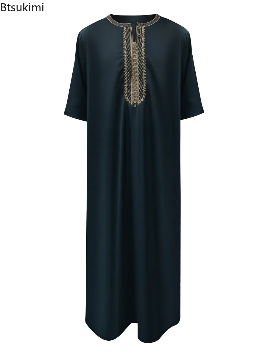 

2026 Ethnic Style Vintage Robe Muslim Men Dress Arabic Islamic Clothing Dubai Moroccan Kaftan Middle East Casual Abaya Long Robe